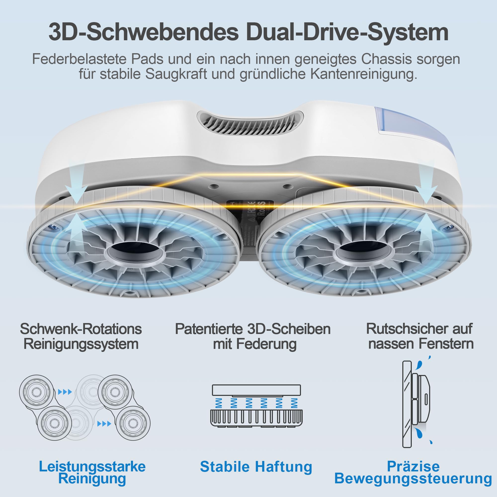 Hutt S7 automatischer Fensterputzroboter mit aktiver Sprühfunktion 6500 Pa Saugkraft für Glas Fliesen Fenster