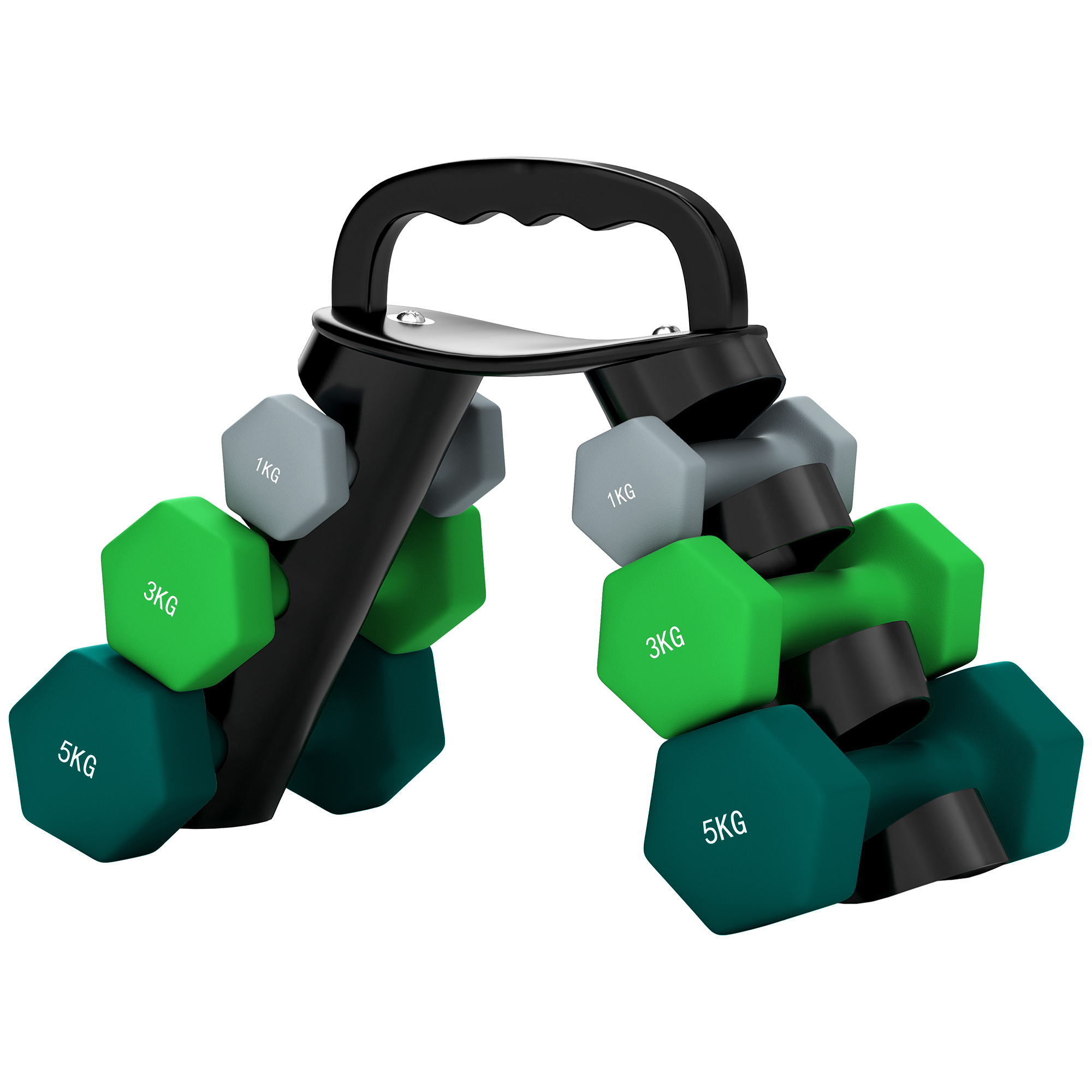 SPORTNOW Hantelset mit Aufbewahrungsgestell, Set mit 6 Hanteln für Fitness-Training, 2 x 1kg, 2 x 3kg, 2 x 5kg
