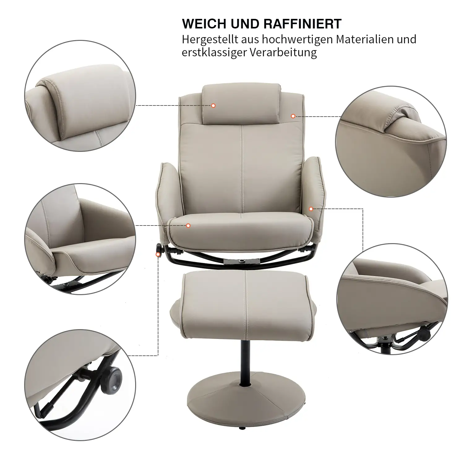 HOMCOM Relaxsessel mit Hocker ergonomisch neigbar Kunstleder Grau