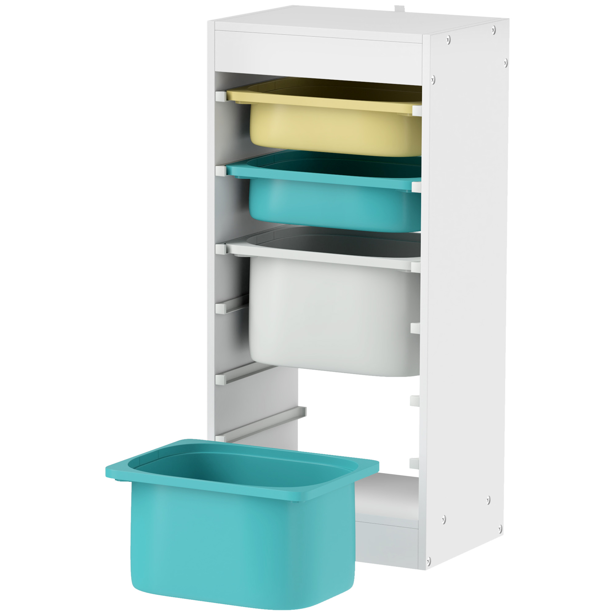 AIYAPLAY Kindermöbel-Aufbewahrungsschrank, Spielzeugaufbewahrung für Kinder, mit 4 Aufbewahrungsboxen, 40,8L x 30B x 90,3H cm, weiß