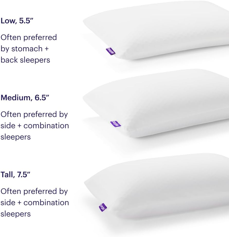 Purple Harmony Pillow – Talalay Latex Foam Cooling Pillow for Combo or Side Sleepers, 360º Hex GelFlex Grid for No-Pressure Support and Luxurious Weightless Feel - Standard, Medium Feel, Med Height