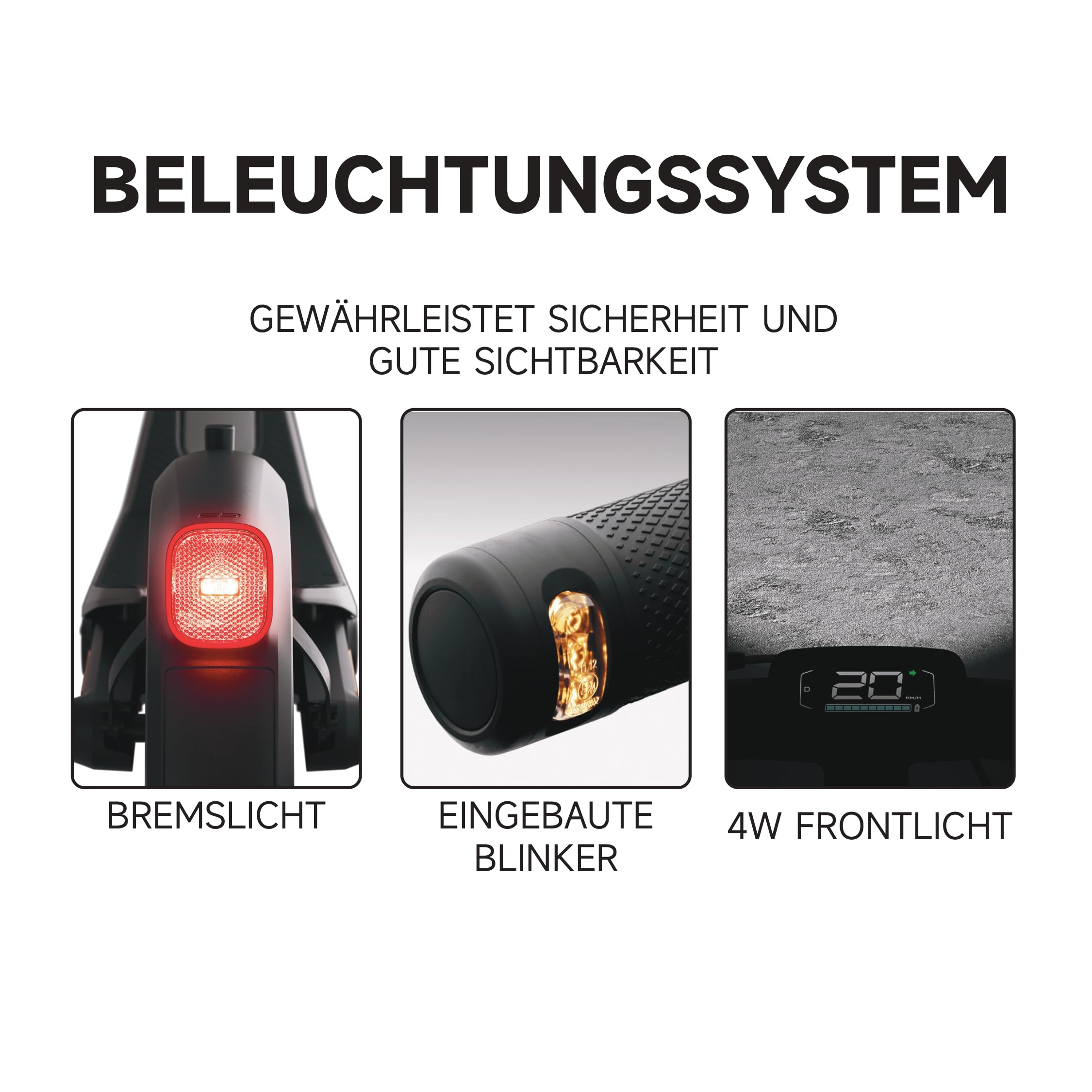 E-Scooter E3 D mit Straßenzulassung 800 W 20 km/h 10-Zoll-Reifen 45 km Reichweite 100 kg Tragkraft IPX5 Federung