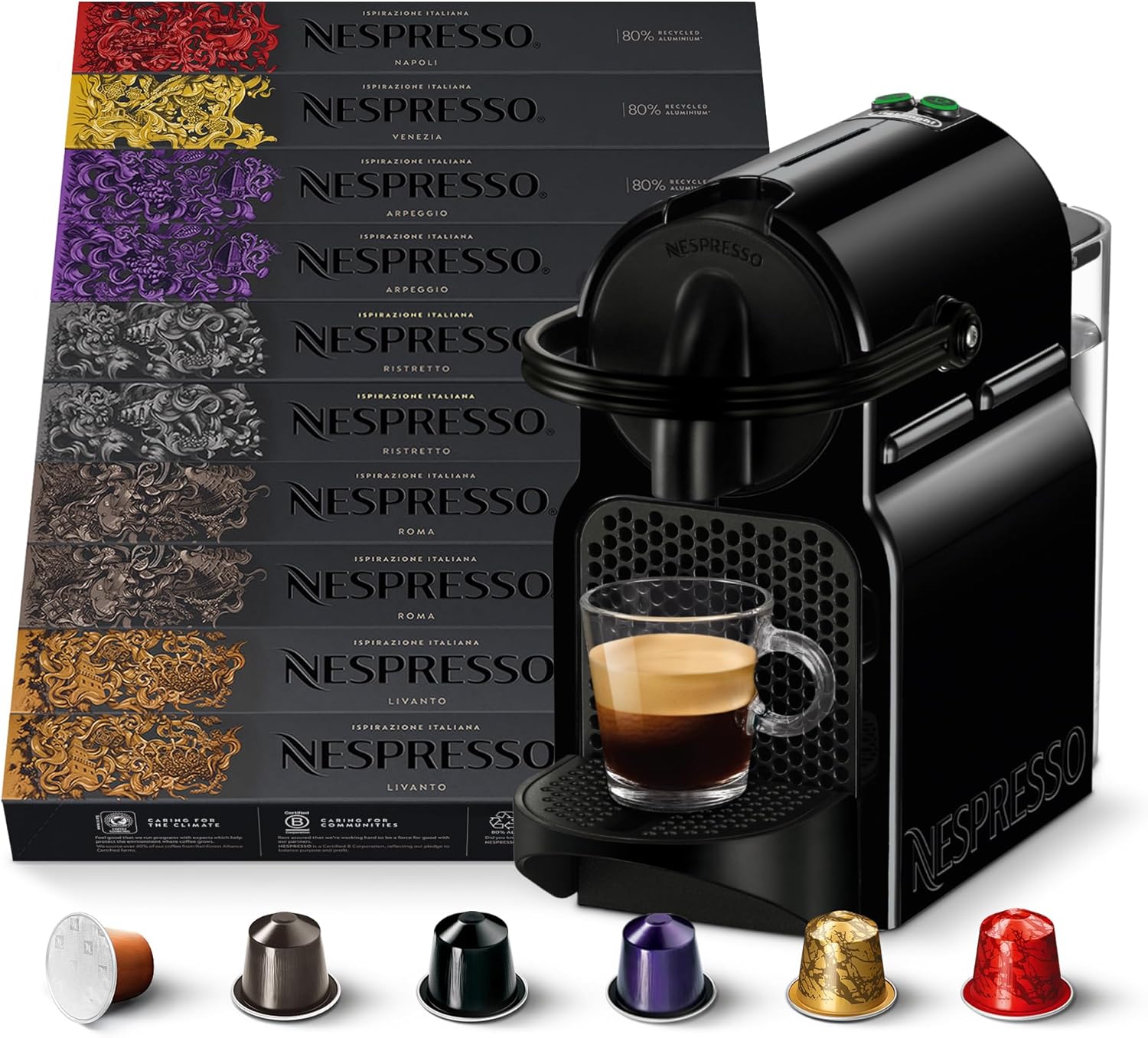 Nespresso Inissia EN80.B, De'Longhi Coffee Machine, Nespresso Capsule System, Water Tank 0.7L, Black