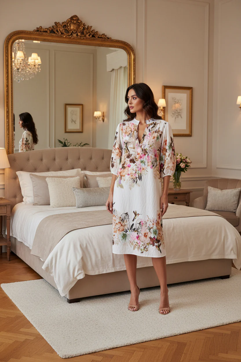 Floral Print Shirt Collar Maxi Dress by Marta Du Chateau
