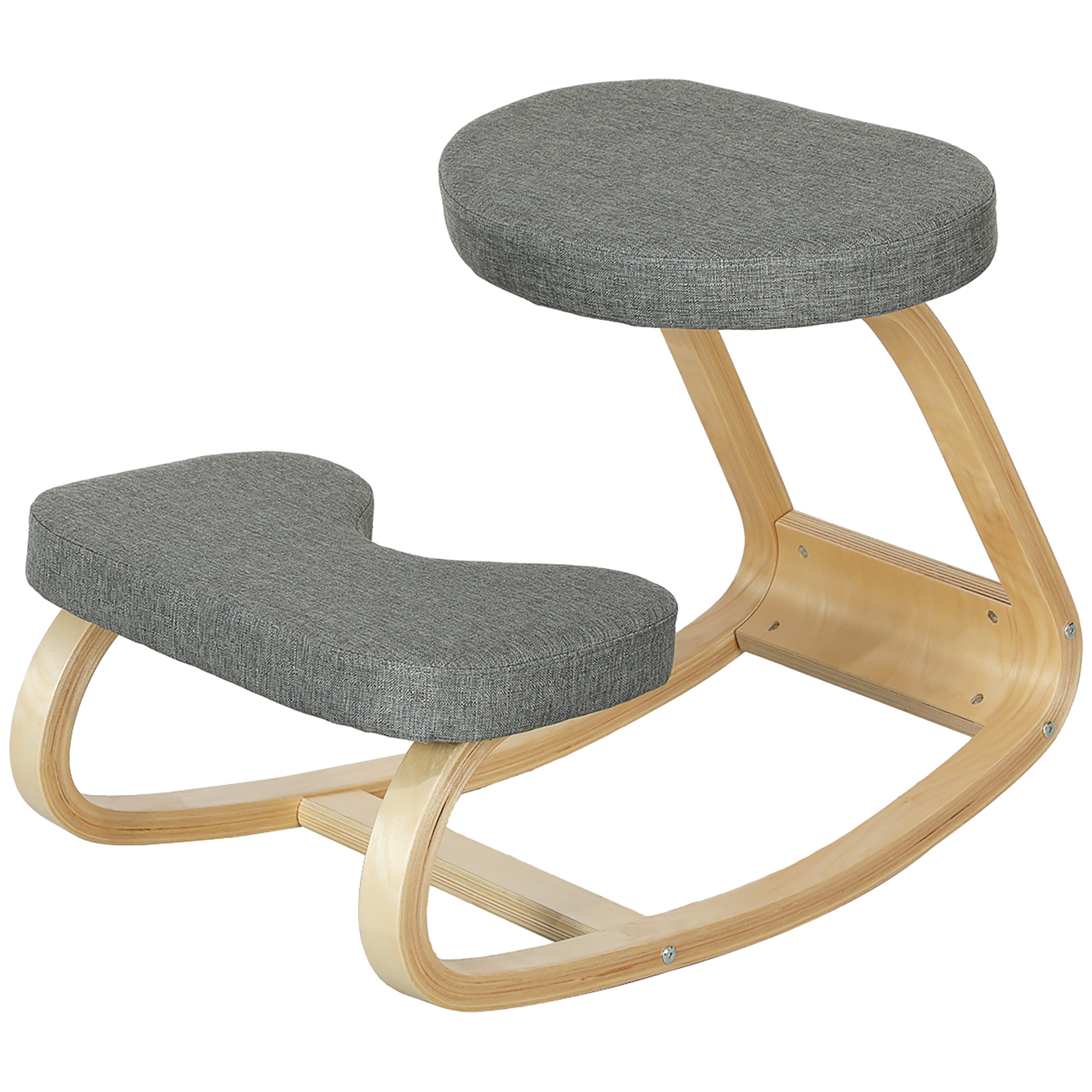 HOMCOM Kniestuhl, ergonomischer Schaukelholzstuhl, Kniestützsitz für Homeoffice, Grau