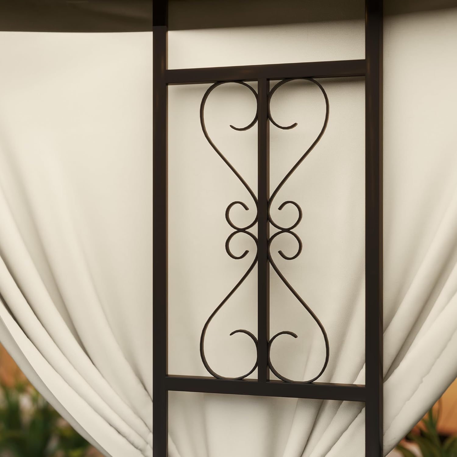 Outsunny Round Garden Gazebo Diameter 3 m, Outdoor Gazebo with Curtains and Air Vents in Metal and Polyester, Beige