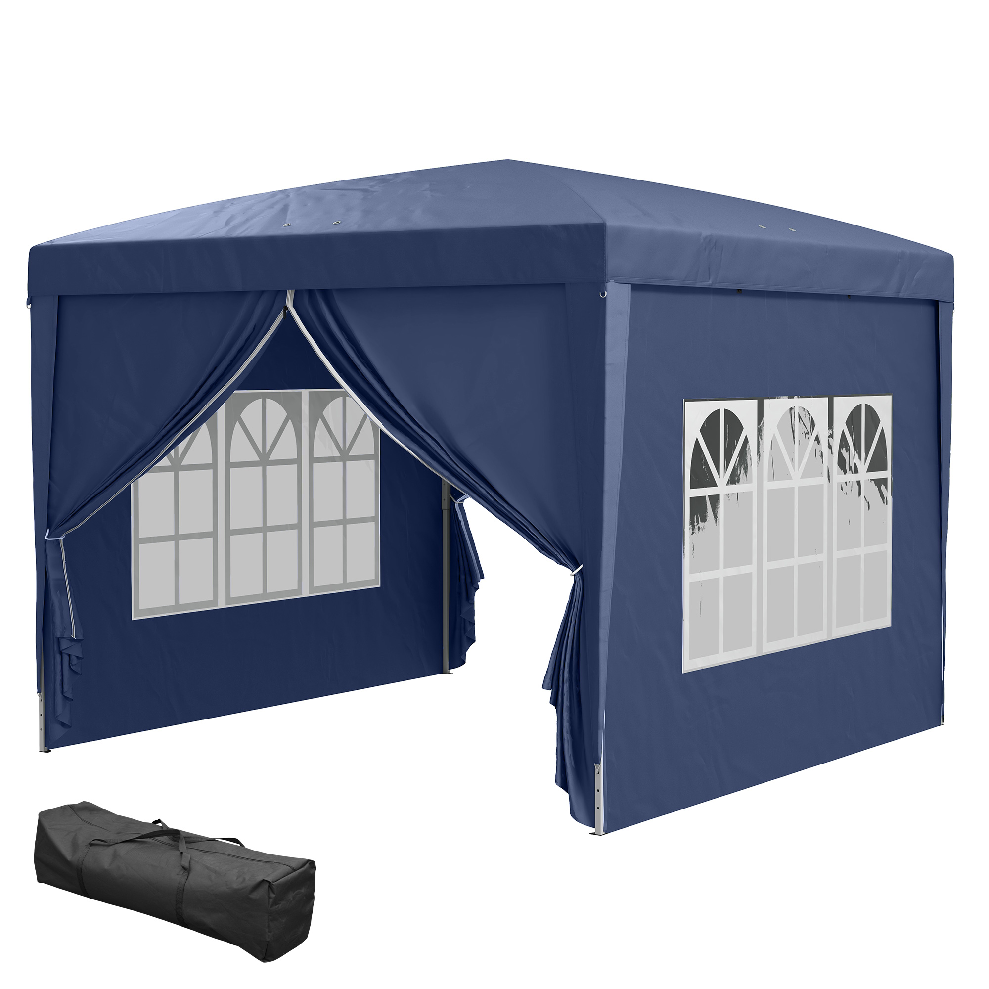Outsunny 3 x 3 m Pavillon mit 4 Seitenwänden, Fenster, Festzelt mit UV-Schutz, Gartenzelt inkl. Tragetasche, Stahl, Blau
