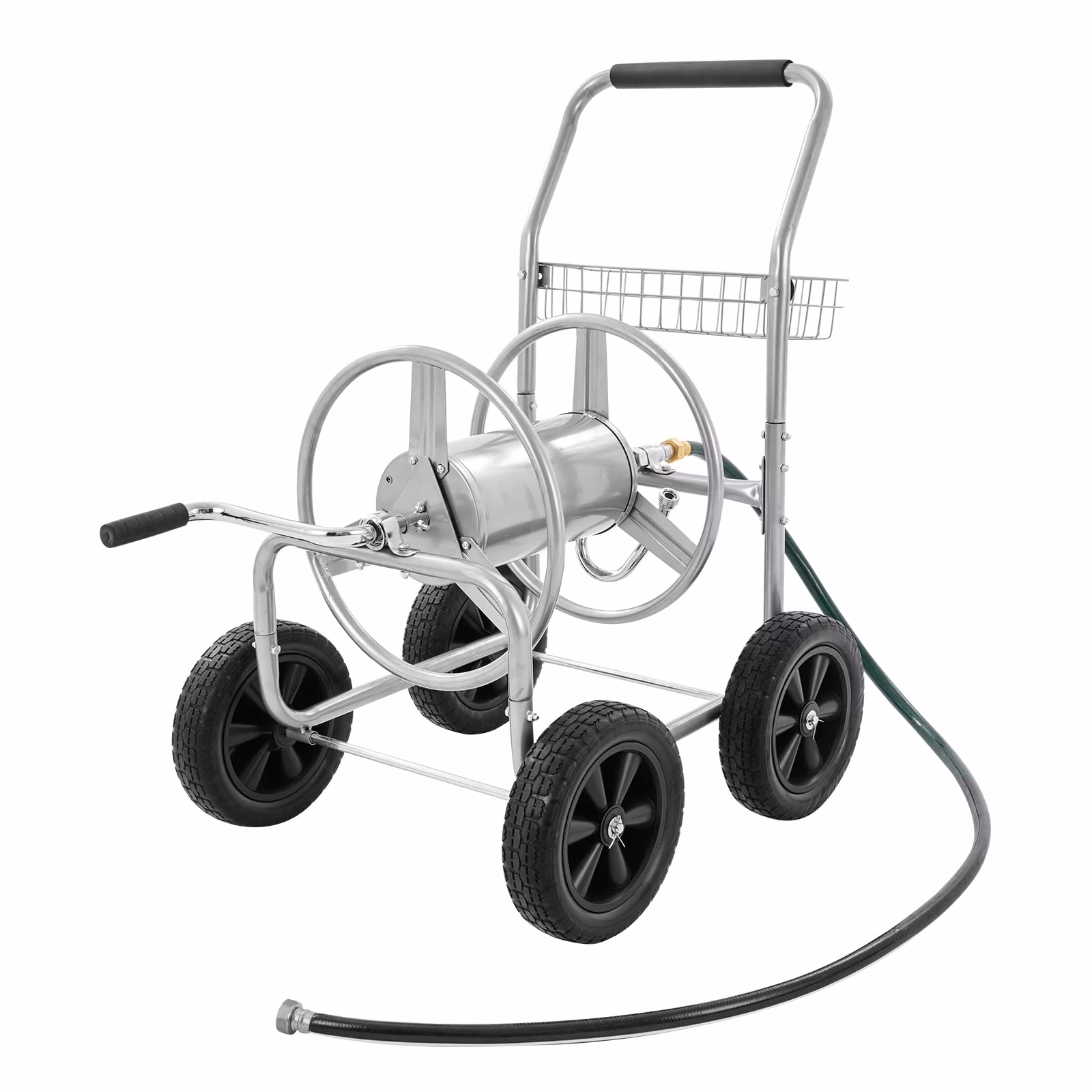 VEVOR Hose Reel Cart, Hold Up to 250 ft of 5/8���� Hose, Garden Water Hose Carts Mobile Tools with 4 Wheels, Heavy Duty Powder-coated Steel Outdoor Planting with Storage Basket, for Garden, Yard, Lawn