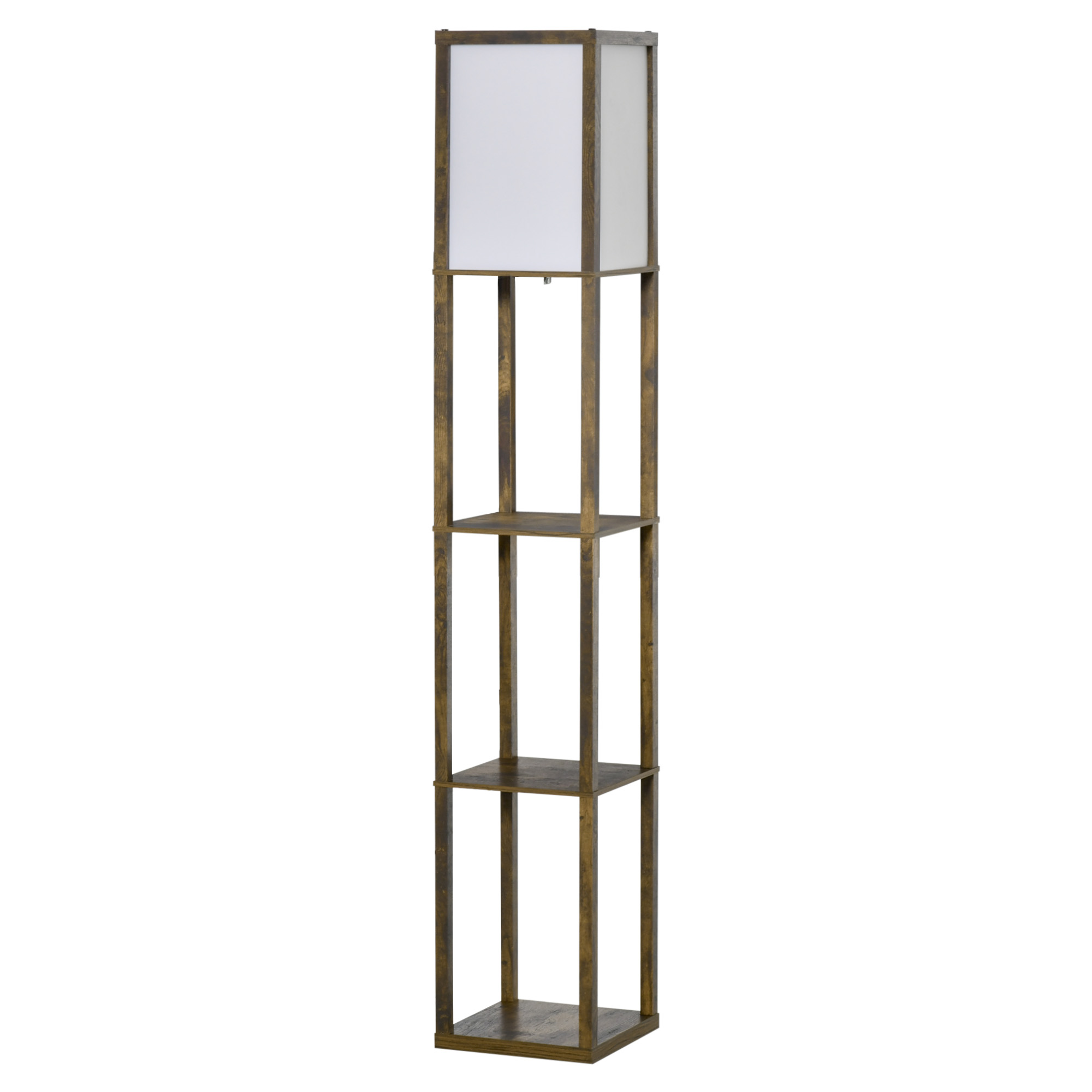 HOMCOM Stehlampe mit Regalen, Stehleuchte, Holz, 26 x 26 x 160 cm, für Wohn-/Schlafzimmer (Ohne Glühbirne)