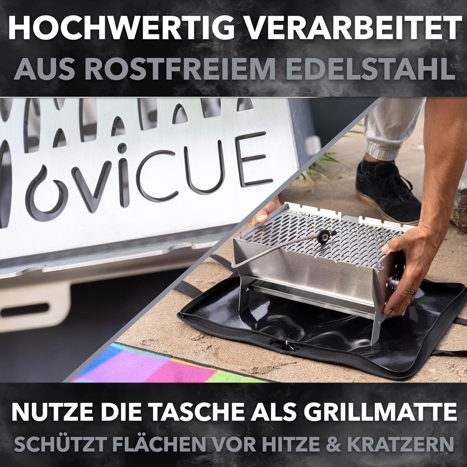 Grill | Mobiler Steck-Gasgrill – Tragbarer Edelstahlgrill mit Stecksystem – Gas- & Holzkohlebetrieb – Inkl. Tragetasche – Perfekt für Camping, Balkon, Garten & Outdoor - Camping Grill