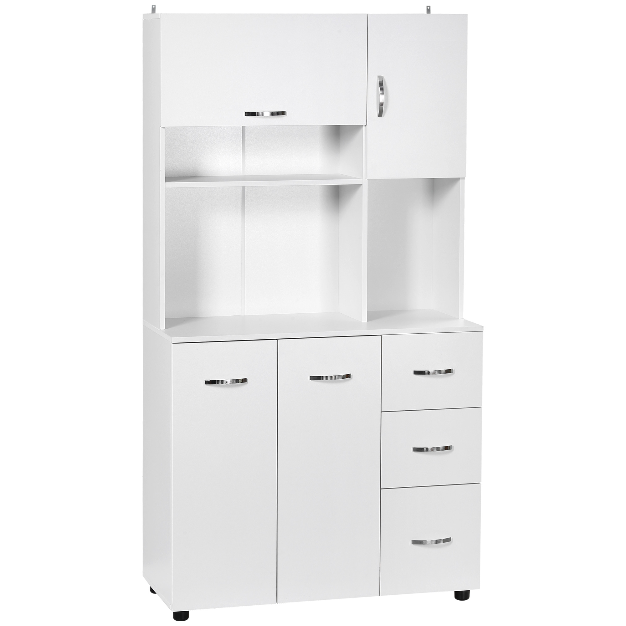 HOMCOM Küchenschrank mit 3 Schränken, 1 Regal und 3 Schubladen, wasserabweisend 89 cm x 39,5 cm x 168 cm, Weiß