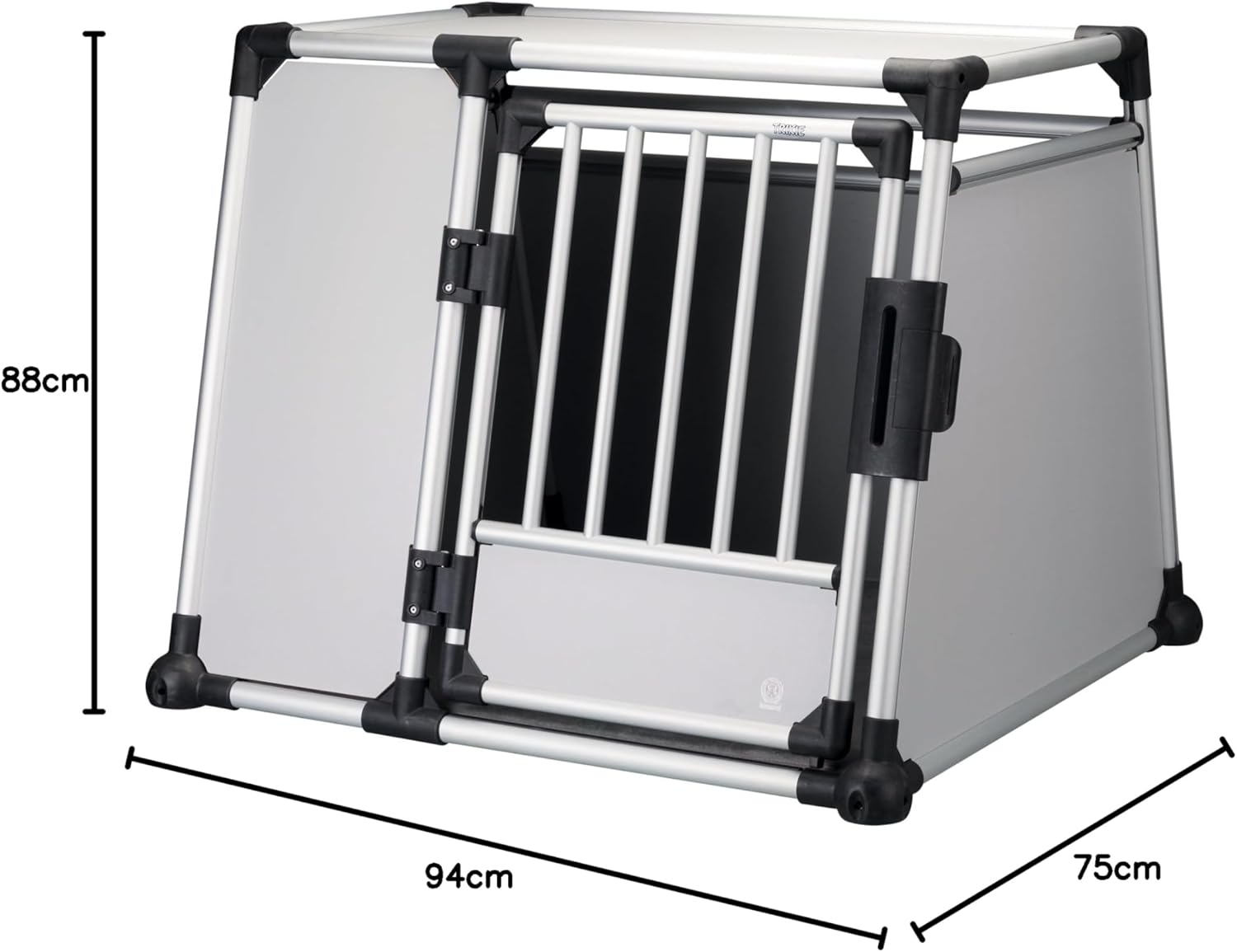 TRIXIE Hunde-Transportbox, Aluminium, L: 92 x 64 x 78 cm, grafit, rutschfste Liegematte, Klettleiste am Boden, Sicherheitsverschluss, stabil und geruscharm, hochgeschlossene Wnde - 39338