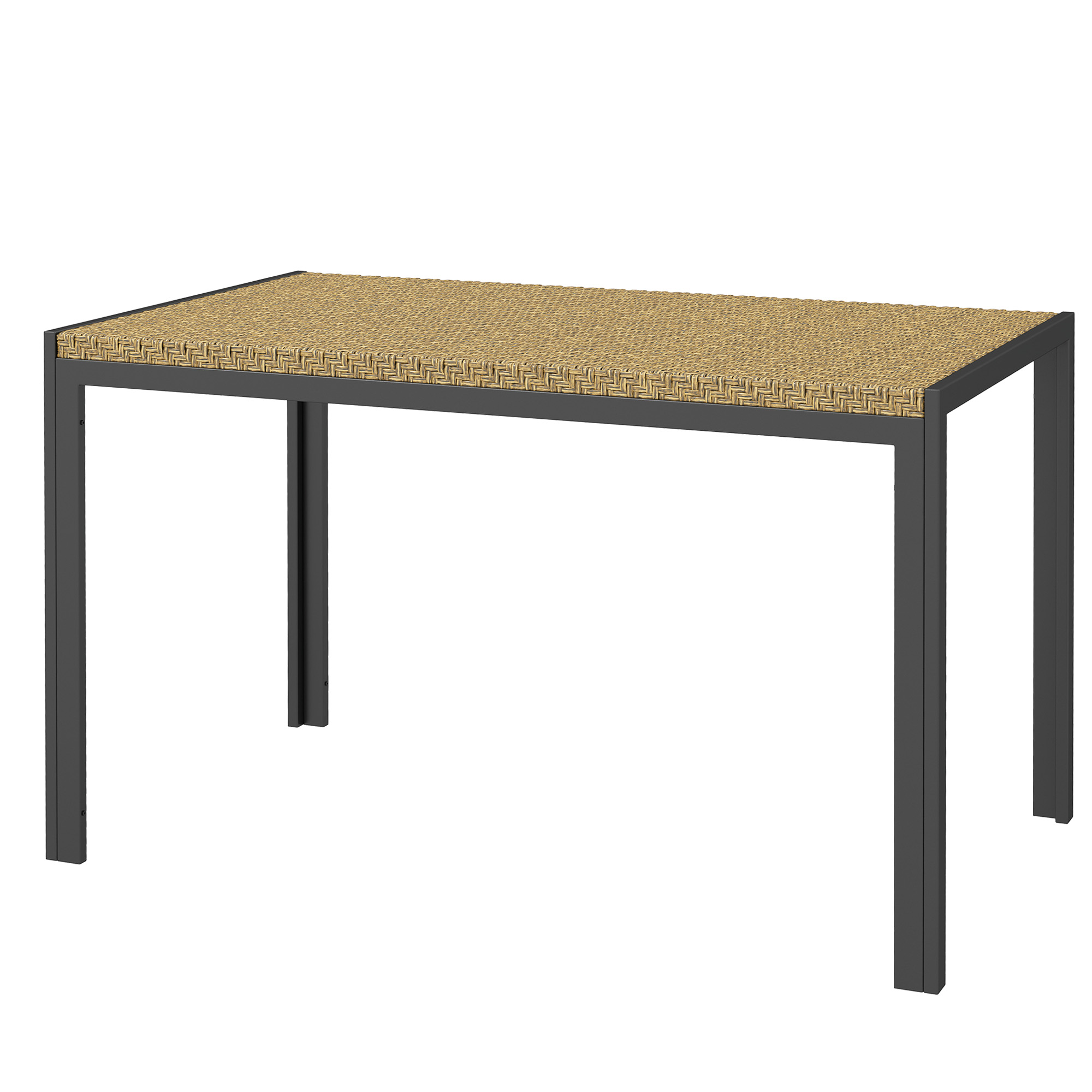 Outsunny Gartentisch für 4 Personen aus Metall und Tischplatte aus geflochtenem PE-Rattan Harzimitat, Maße 120L x 70W x 72H cm