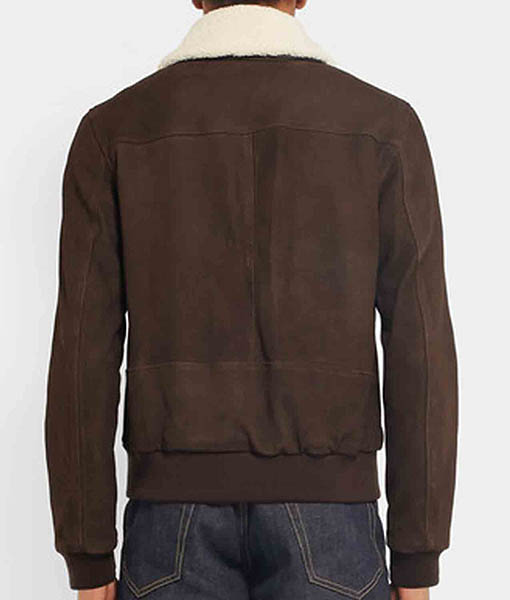 Men’s Bomber Brown Suede Shearling Trim Jacket