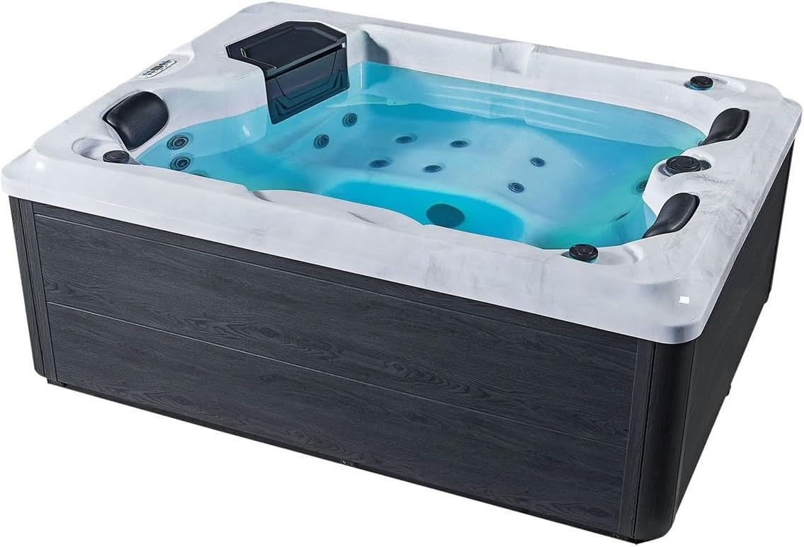 Luxus Outdoor Whirlpool Berlin (Weiß) – 210x160 cm – mit 31 Massagedüsen, Heizung, Ozon, LED – Hot Tub für 2–3 Personen – Winterfest – Garten & Terrasse