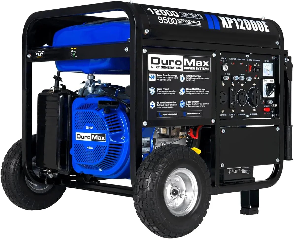 Portable 13000-watt generator with dual-fuel operation (gasoline & propane), electric start, emergency power supply for the whole house, switchable, suitable for motorhomes and emergencies