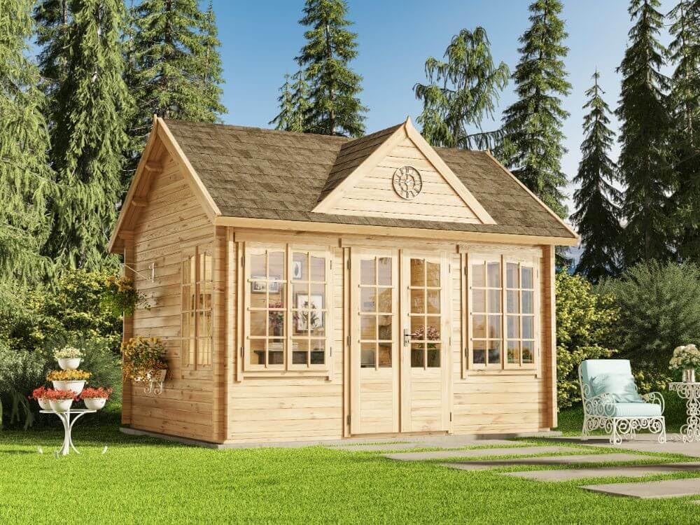 Gerätehaus Alpholz, 44 mm, Mehrfarbig, Gartenhaus CLOCKHOUSE Royal Gartenhaus aus Holz, Holzhaus mit Wandstärke Blockbohlenh