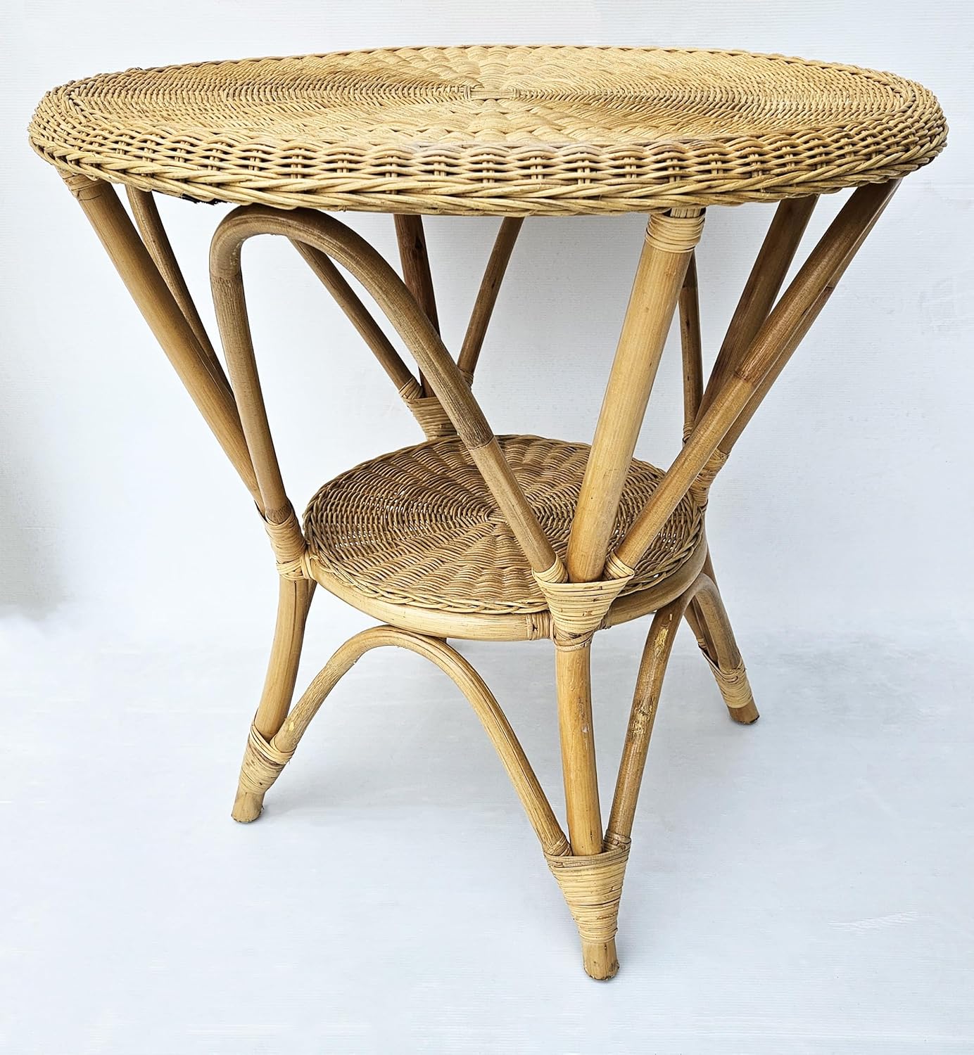 Table in Natural Wicker Rattan Diameter 75 x 75 H cm. Wicker Round Wicker Woven Flat Table