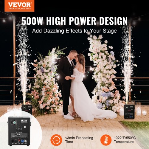 VEVOR Funkenmaschine 500 W Pyrotechnikmaschine Aluminiumlegierung DMX Controller Einstellbar 2–4m Cold Spark Machine 7 min pro Nachladen Ideal für Hochzeit, DJ Show, Partys