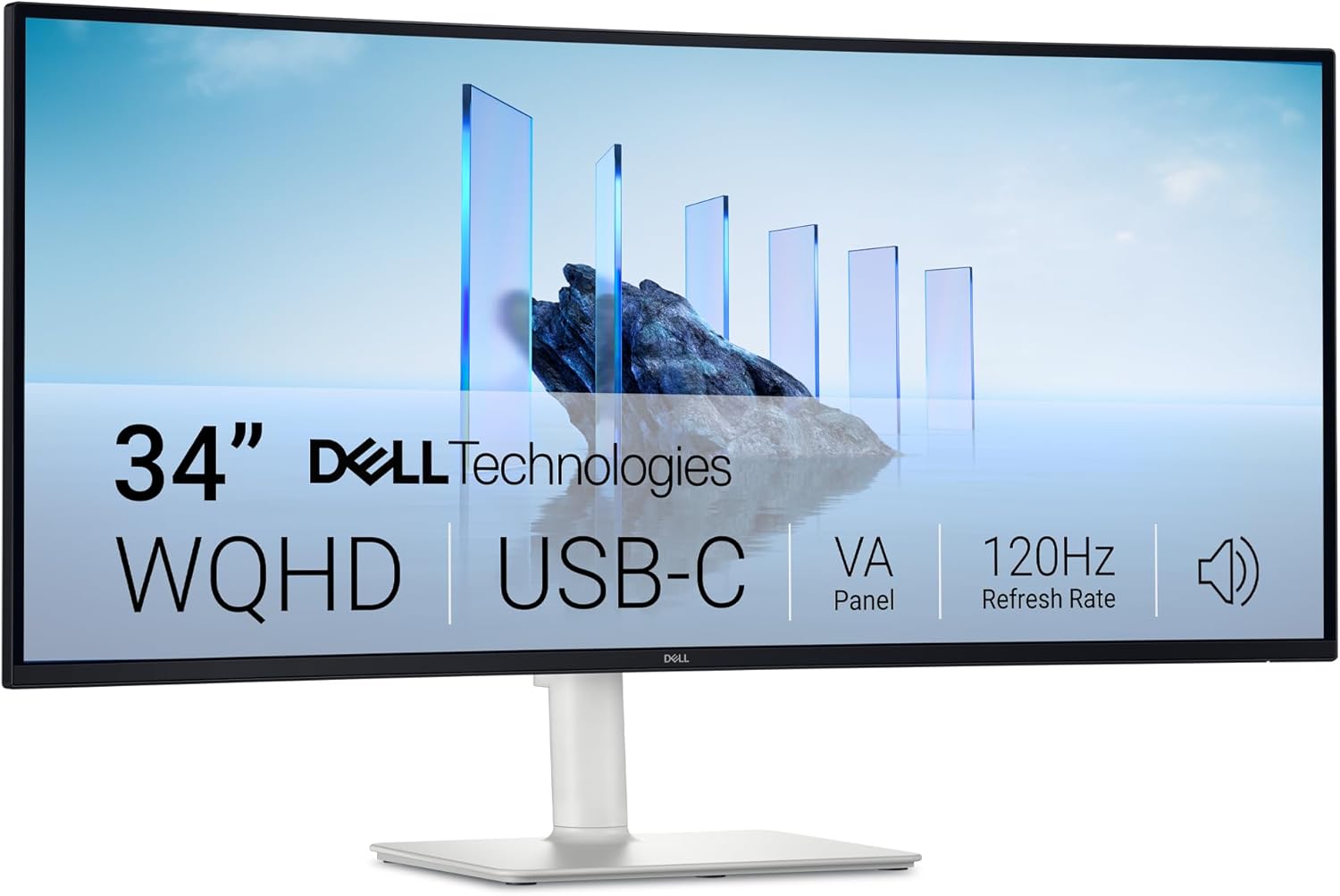 Dell 34 Plus USB-C Monitor - S3425DW, WQHD (3440x1440), 21:9 Curvo, 120Hz, VA, 1ms, AMD FreeSync Premium, HDR10, Regolabile in Altezza, Altoparlanti integrati, 2 USB-C, 2 HDMI, 3 Anni di Garanzia