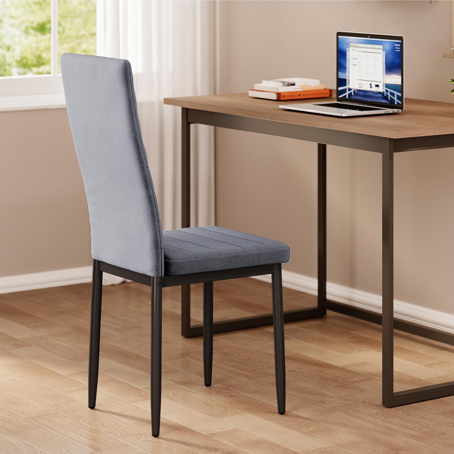 Bealife Set di 6 Sedie da Pranzo con Schienale Alto Imbottite Moderne per Cucina e Sala da Pranzo, Grigio Scuro Flanella