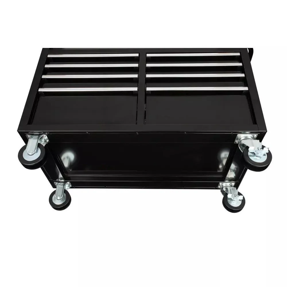 Gloss Black 46 9-Drawer Mobile Tool Chest Workbench with Power Strip & Solid Wood Top