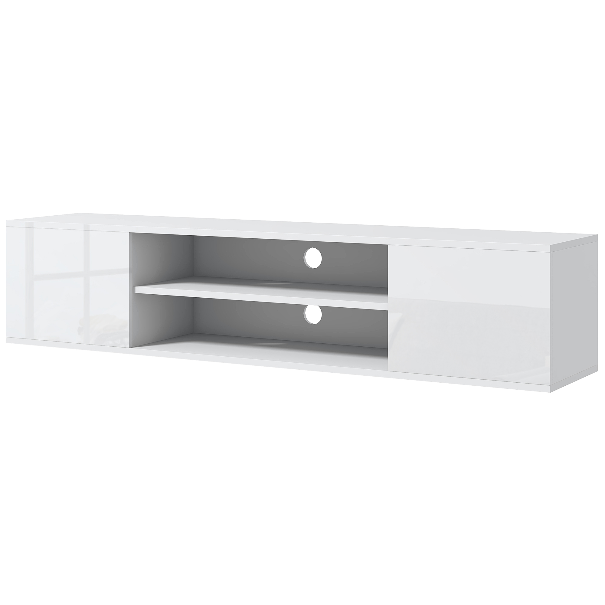 HOMCOM Wandmontiertes TV-Möbel im zeitgenössischen Stil 2 Schränke 2 zentrale Fächer und 2 Kabeldurchführungen 140 x 30 x 30 cm weiß