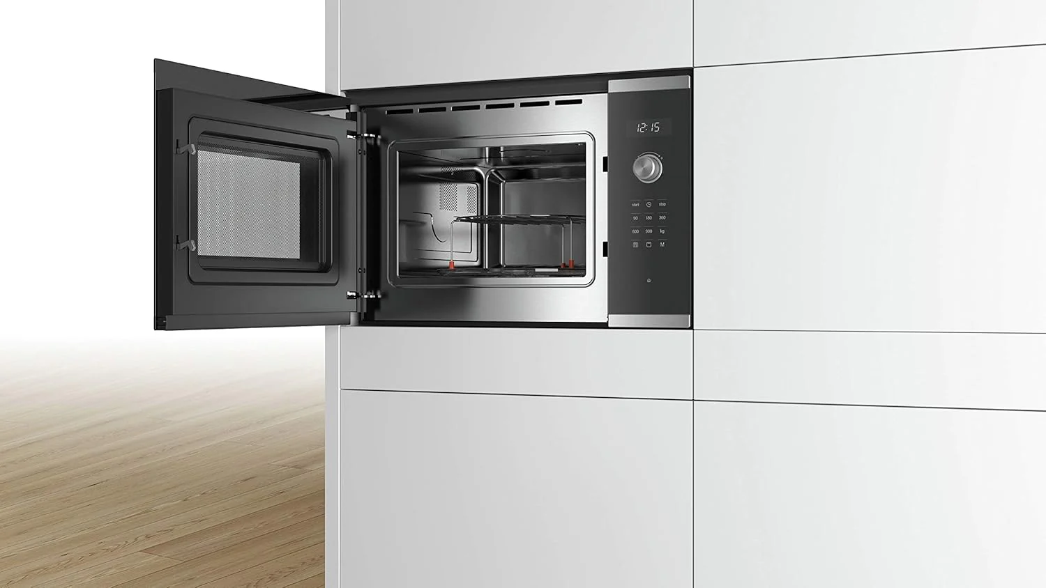 Bosch BEL554MS0 Serie 6 Inbouw Magnetron, 38 x 59 cm, 900 W, Draaiplateau 31,5cm, Draairichting Deur Links, AutoPilot 8 8 Automatische Programma's, Reinigingsondersteuning, LED-Touchdisplay, Roestvrij staal