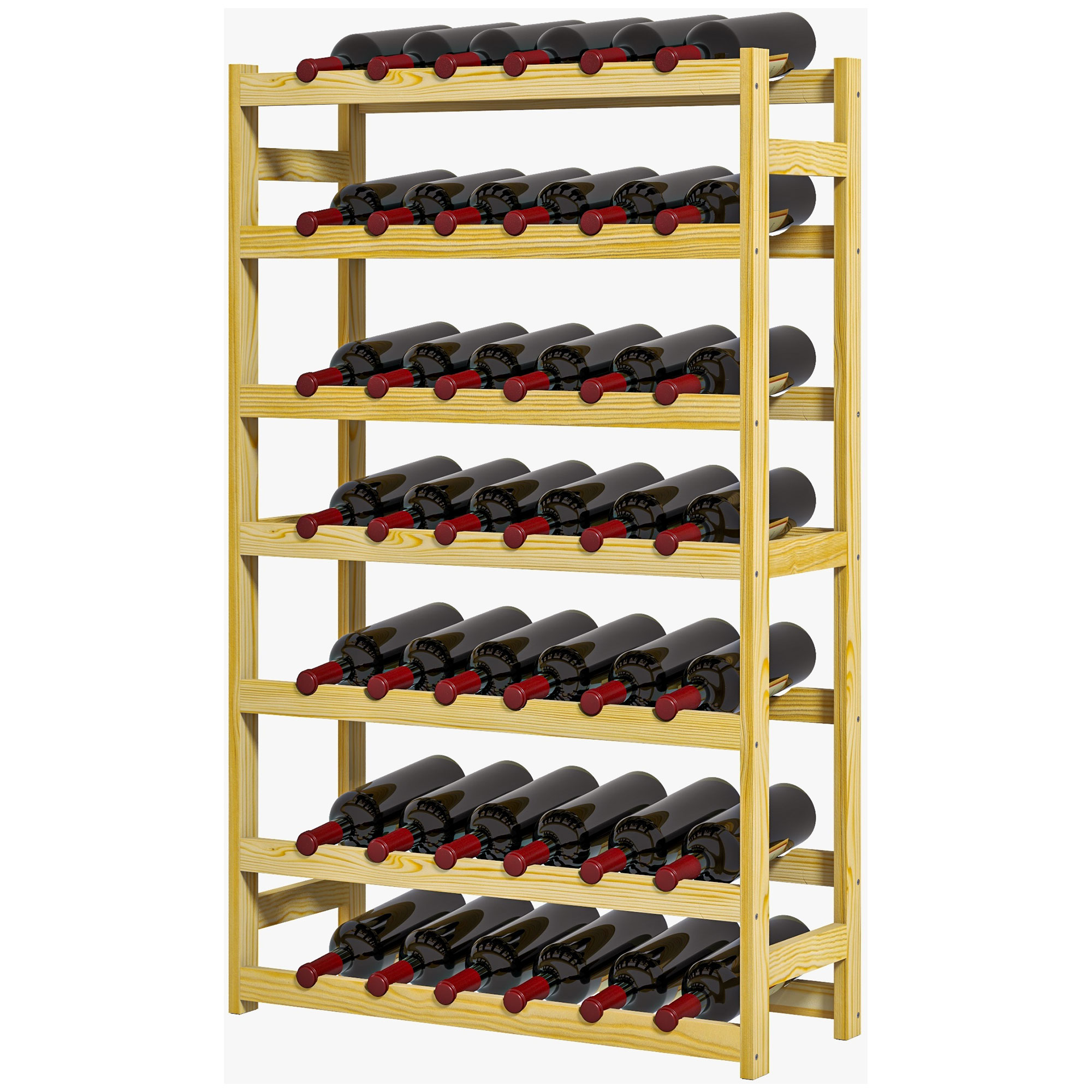 HOMCOM Weinregal, 7 Etagen, für 42 Flaschen, Kippschutz, Kiefernholz, 63x25x102cm, Natur
