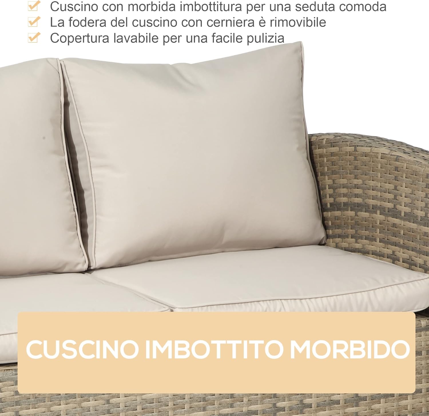 Outsunny Set Mobili da Giardino 6 Pezzi in Rattan, Salotto da Giardino con 2 Tavolini Contenitore, Divani e 2 Poltrone Imbottiti per 7 Persone, Beige