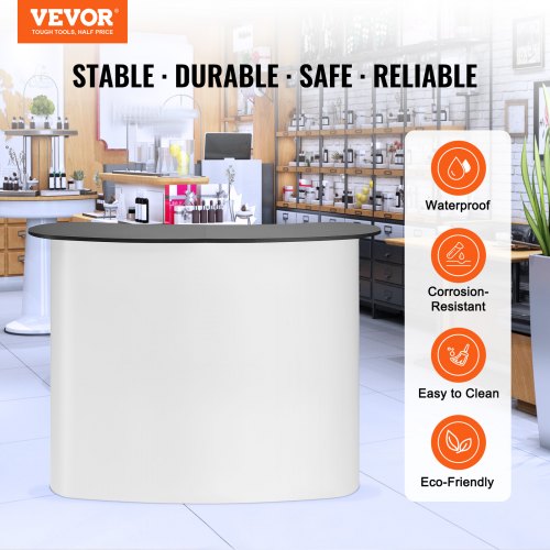 VEVOR Tragbare Messetheke Messetresen, 1300 x 465 x 950 mm Messestand Ausstellungs-Thekenständer, Faltbarer Promotion-Einzelhandels-Bartisch, Pop-Up-Podium mit Aufbewahrungsregal, Tragetasche