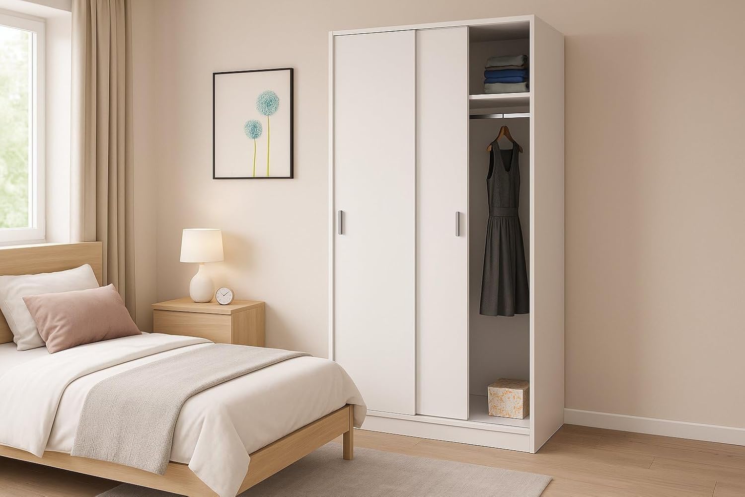 Dmora - Lansing 2 Door Wardrobe, Bedroom Wardrobe, Cabinet with Shelf and Clothes Rail, 100 x 50 x 200 cm, White