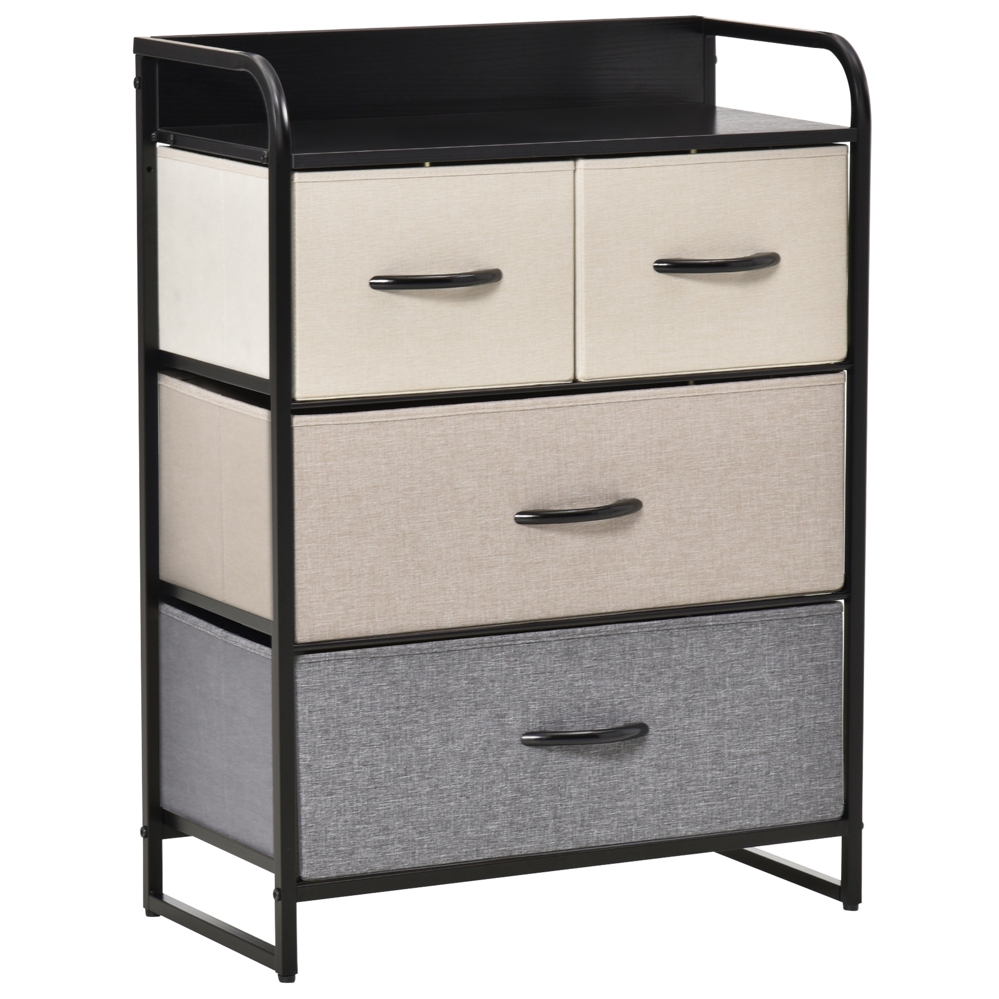 HOMCOM Aufbewahrungsschrank Kommode mit 4 Stoffschubladen 58 x 29 x 78,5 cm Schwarz Grau Creme Beige