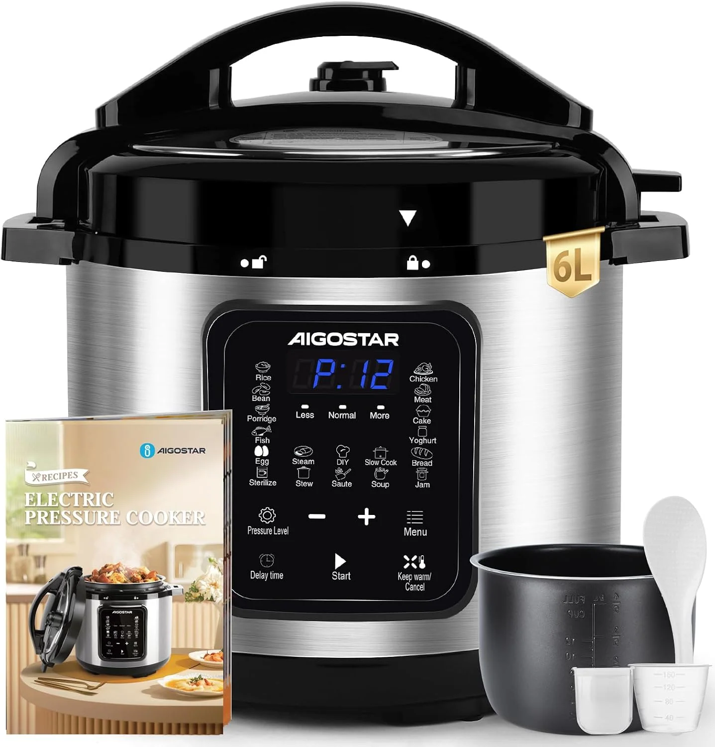 Aigostar Schnellkochtopf Elektrisch 6L, Electric Pressure Cooker 1000W