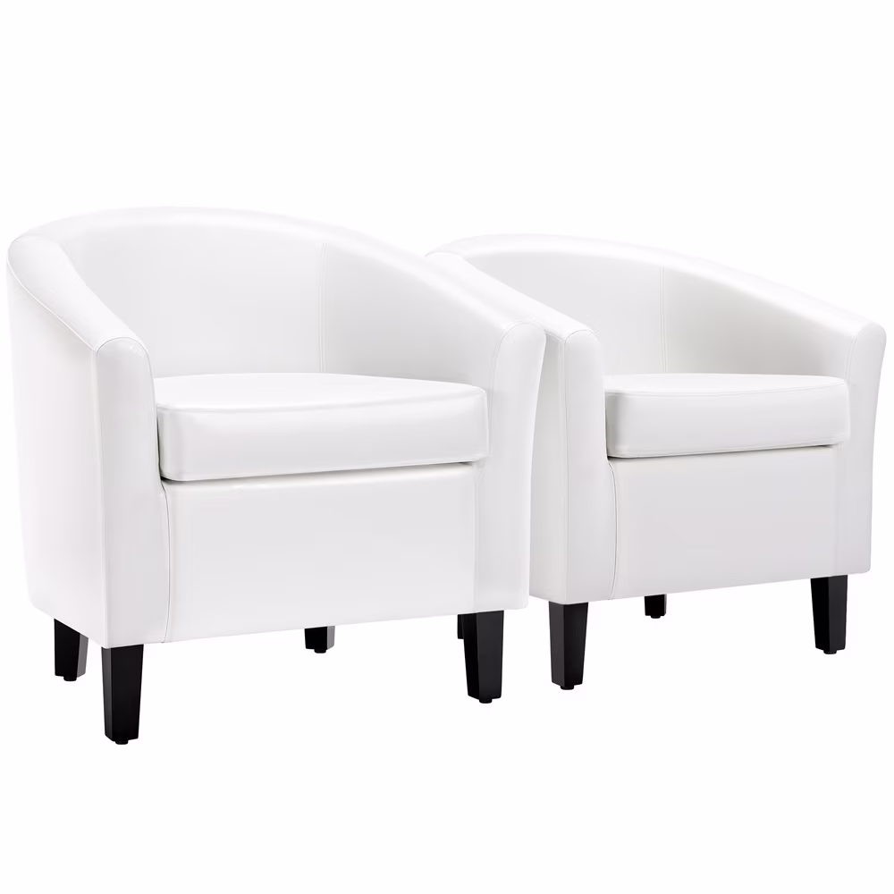 Renwick Faux Leather Barrel Accent Chair for Living Room, Set of 2, Black
