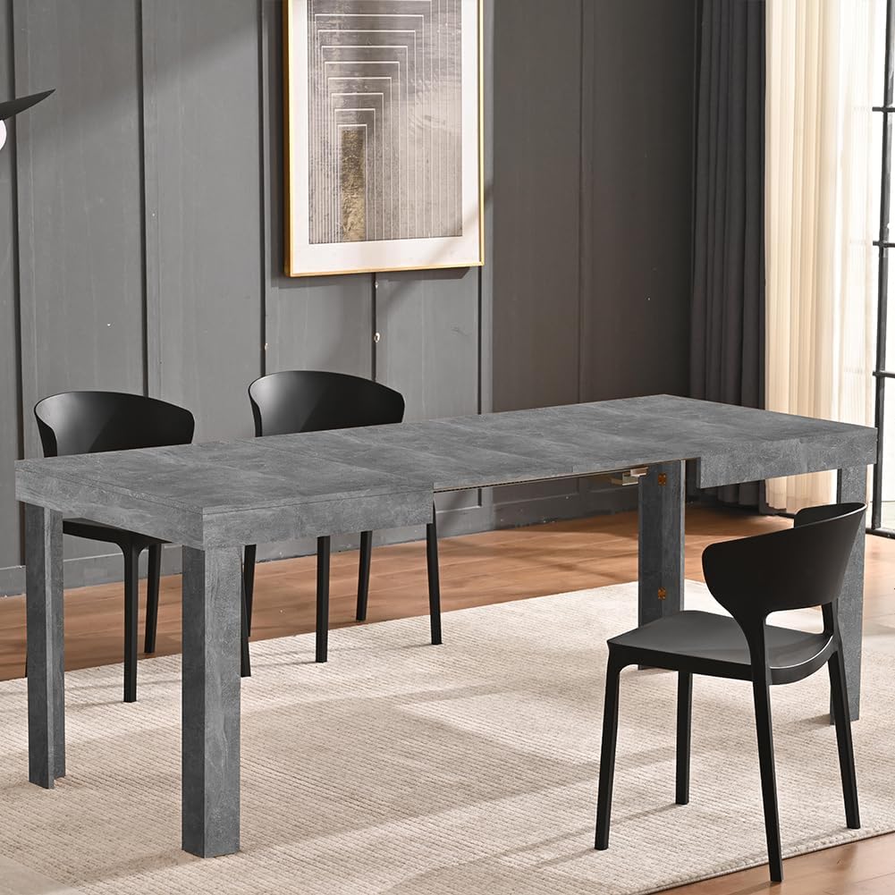 Shally Dogan Tavolo Allungabile da 4 a 6 Posti per Sala da Pranzo e Cucina, Tavolo Estensibile da 120 a 200 cm con Apertura a Scorrimento, Struttura Robusta, Design Moderno Salvaspazio (Cemento)