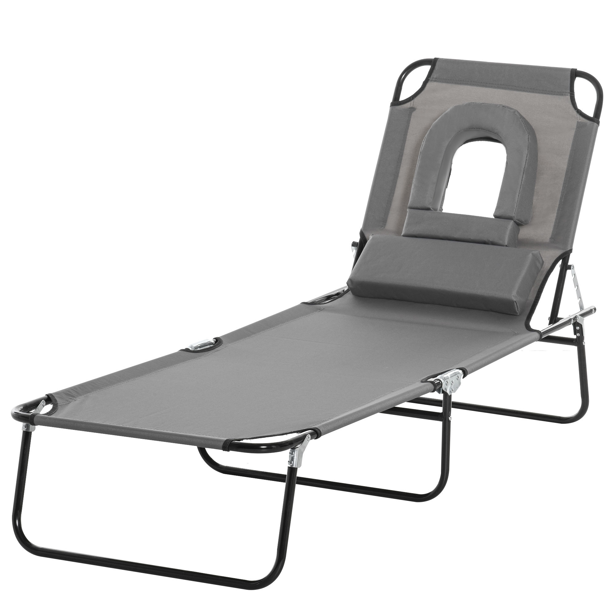Outsunny Sonnenbett klappbarer Liegestuhl mit 4 Positionen Lesestuhl 3 Kissen Grau