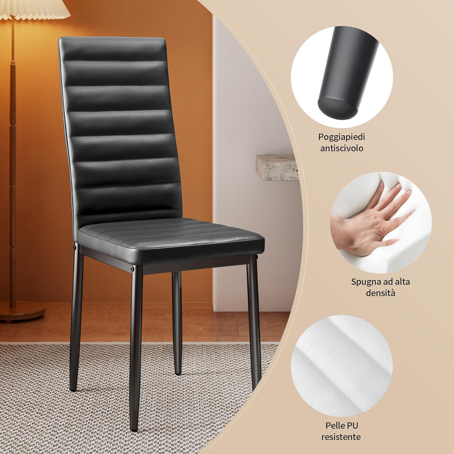 Bealife Set di 6 Sedie da Pranzo con Schienale Alto Imbottite Moderne per Cucina e Sala da Pranzo, Grigio Scuro Flanella
