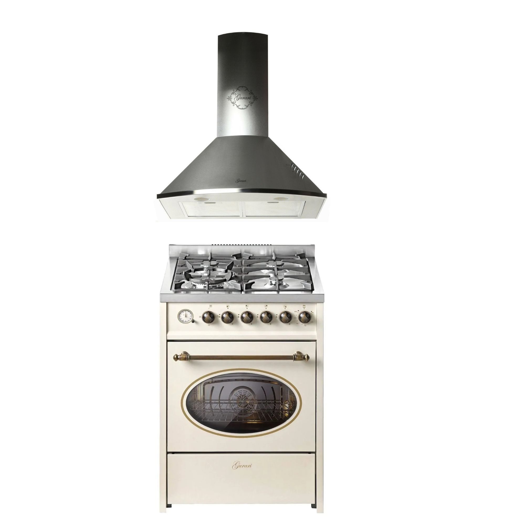 Gas-Standherd Retro Gas Elektro Standherd 60 cm Erdgas Fl.Gas 4 Kw WOK, 8 Funktionen+ Dunstabzugshaube 60 cm E 614 Cr r+GCH C 046 IS 6 N