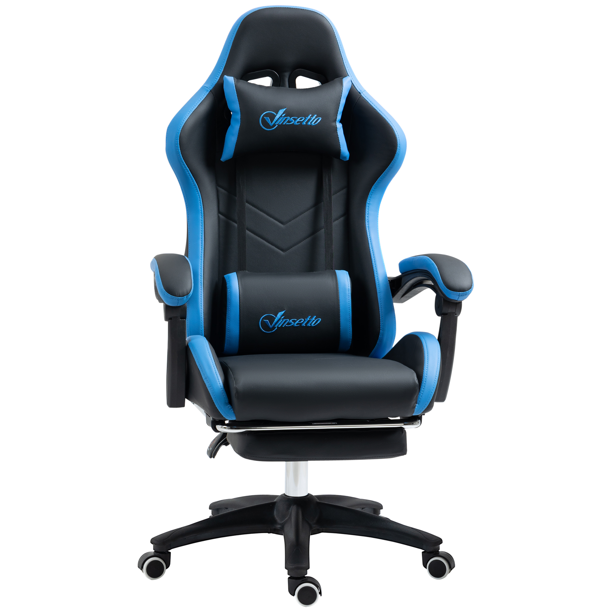 Vinsetto Bürostuhl, Gamingstuhl, 1 Kopfstütze, 1 Lendenstütze, Blau + Schwarz