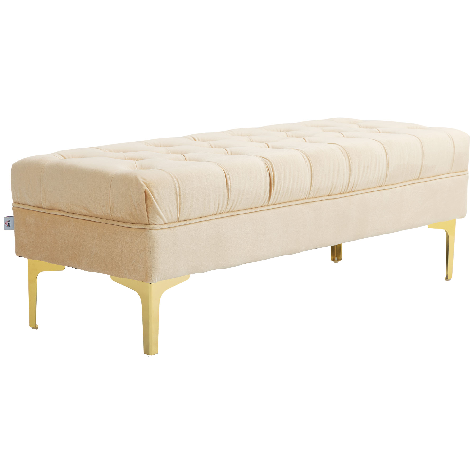HOMCOM Bank Bankett-Kapitän am Bett klassisch-chic Maße 118L x 45B x 42H cm goldenes Metallgestell Samt Beige