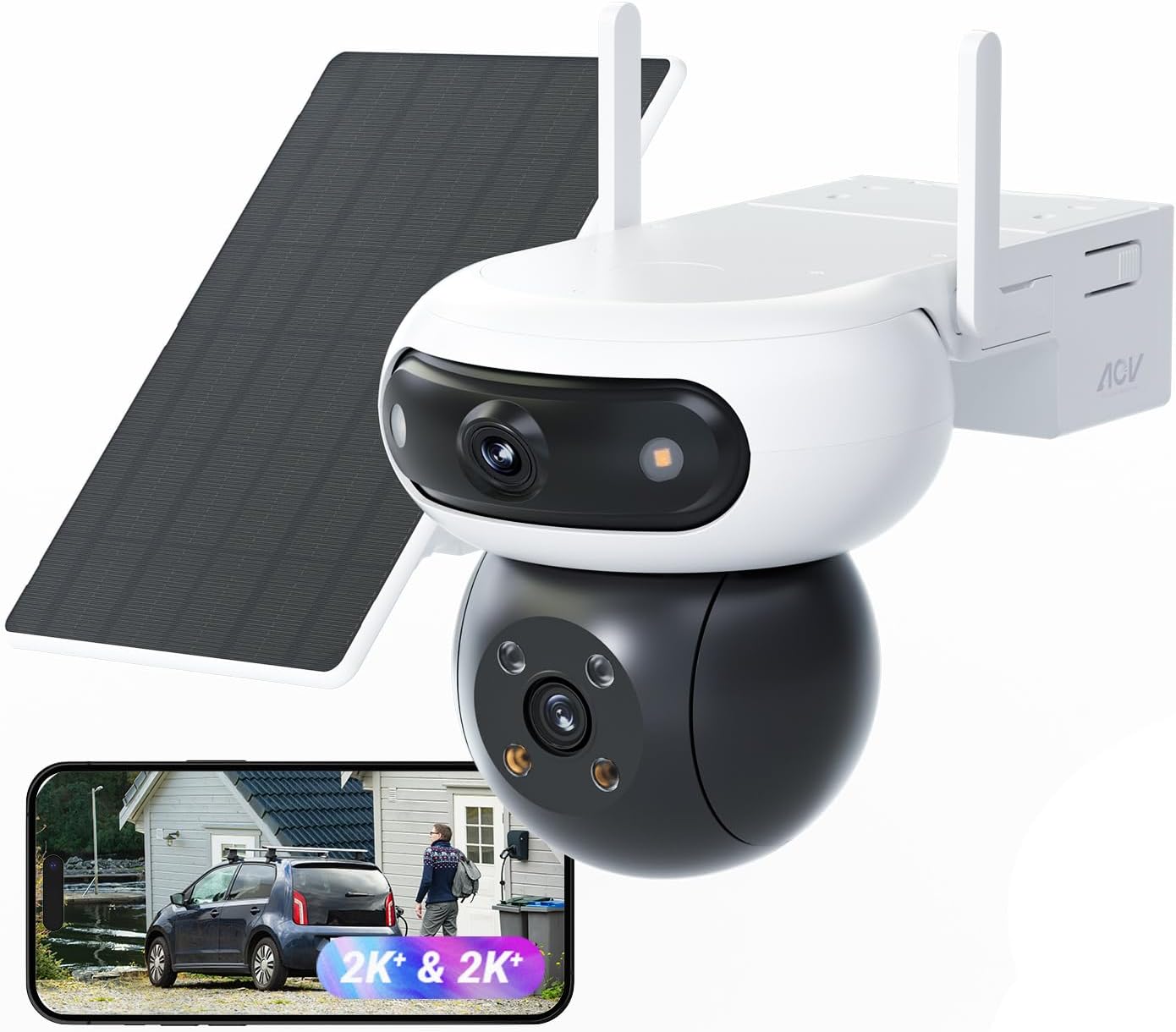 EZVIZ 8MP (4MP+4MP) Telecamera WiFi Esterno Batteria con Doppia Lente, Telecamera Solare per Esterni Senza Fili, Modalità AOV, Rilevamento di Persone/Veicoli, CB90 Dual+8W Pannello Solare