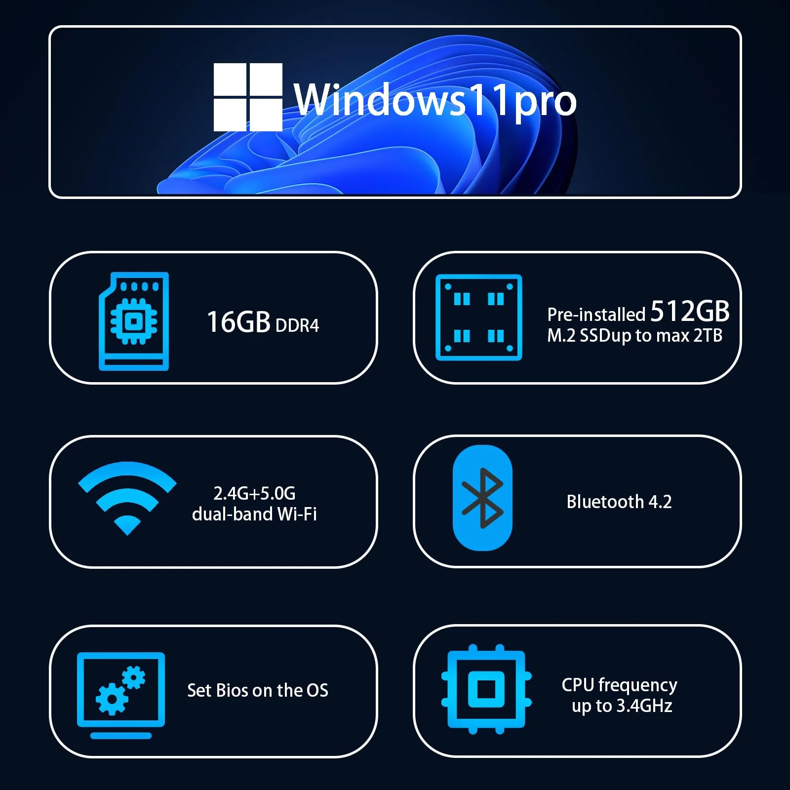 DreamQuest Mini Desktop Computer met Windows 11 Pro Voorgenstalleerd