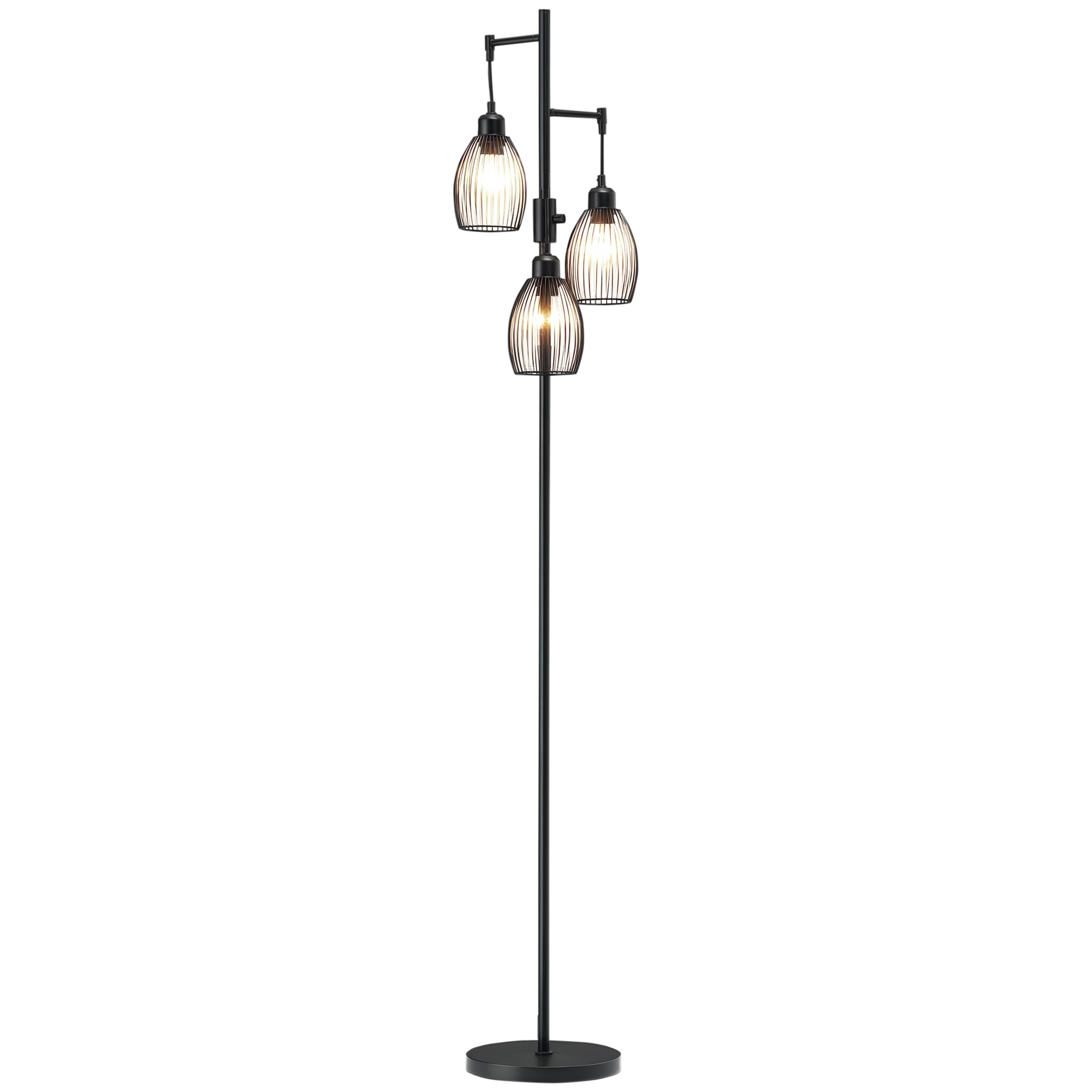 HOMCOM Stehleuchte im Industrie-Design mit 3 Lampenschirmen 30 cm x 30 cm x 170,5 cm Stahl