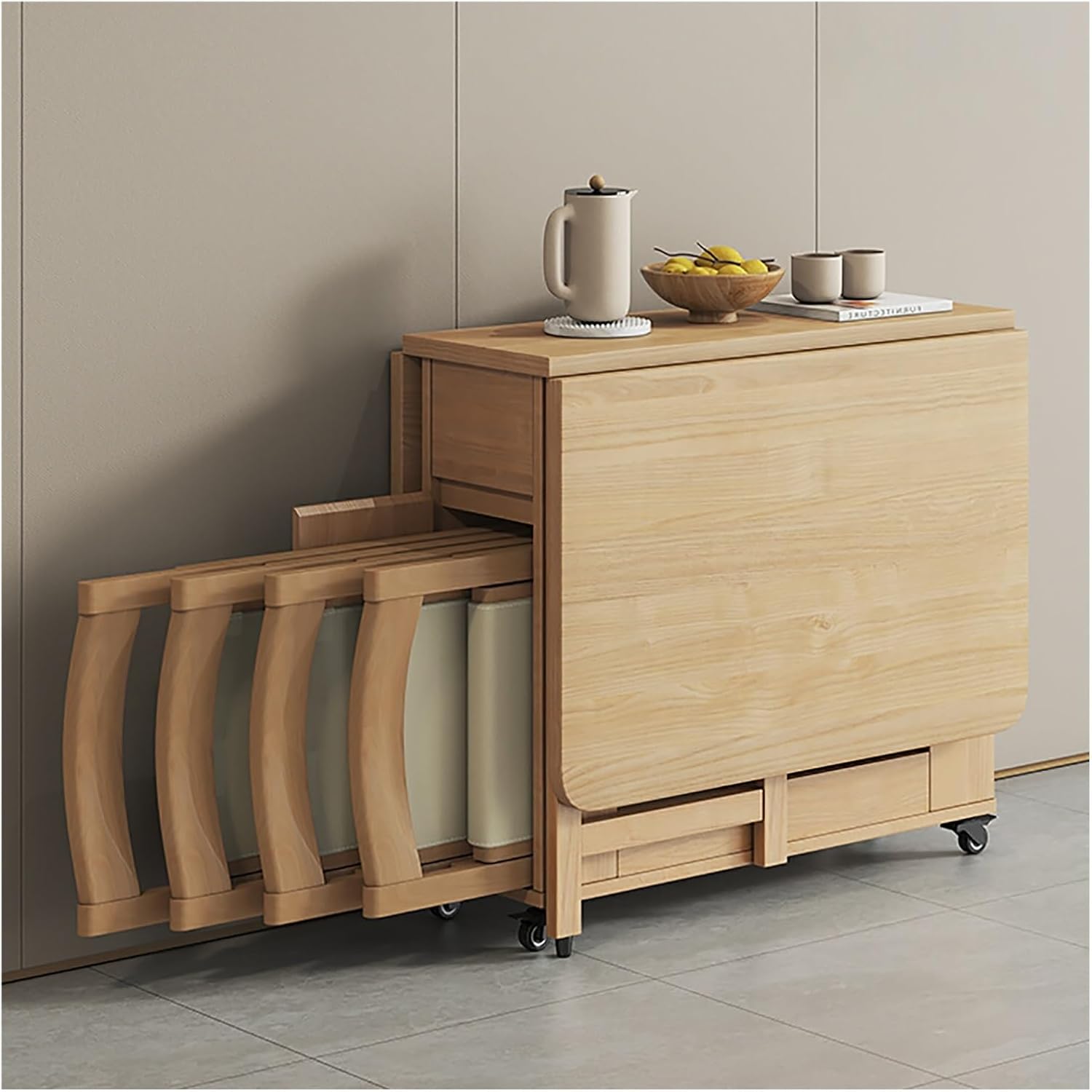 Tavolo Da Pranzo Pieghevole E Sedie, Tavolo Da Cucina In Legno Massello Retrattile For La Casa, Ristorante, Tavolo A Ribalta Con Cassetto Portaoggetti For Soggiorno, Ospitalità, Scrivania Portatile Es