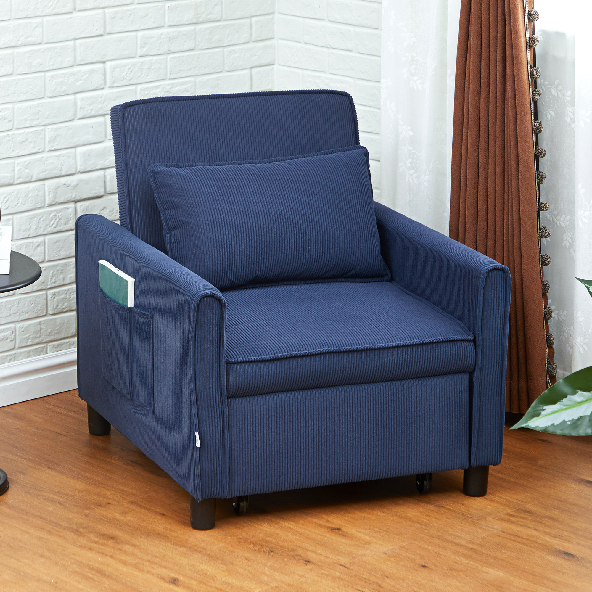 HOMCOM Schlafsessel, verstellbar, 3 Positionen, Cordbezug, bis 120 kg, Blau