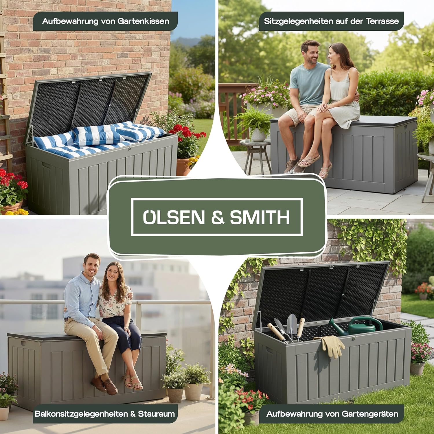 Olsen & Smith Aufbewahrungsbox XXL 830L Gartenbox Mit Deckel Groß, Auflagenbox Wasserdicht Kissenbox, Gartenschrank Für Kissen Und Storage Boxes Für Garten Balkon Terrasse Anthrazit Paketbox
