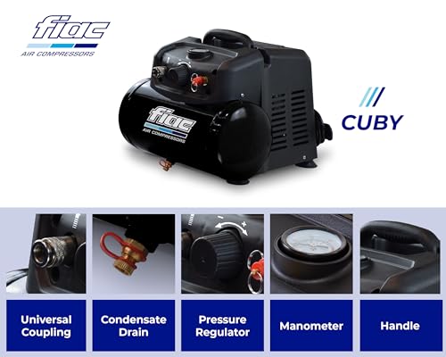 FIAC Compressore d'Aria Portatile CUBY, Compressore Aria Senza Olio, Pressione Massima 8 Bar, Potenza 1.5 CV, Serbatoio 6 Litri, Rumorosità 97 dB : Amazon.it: Fai da te