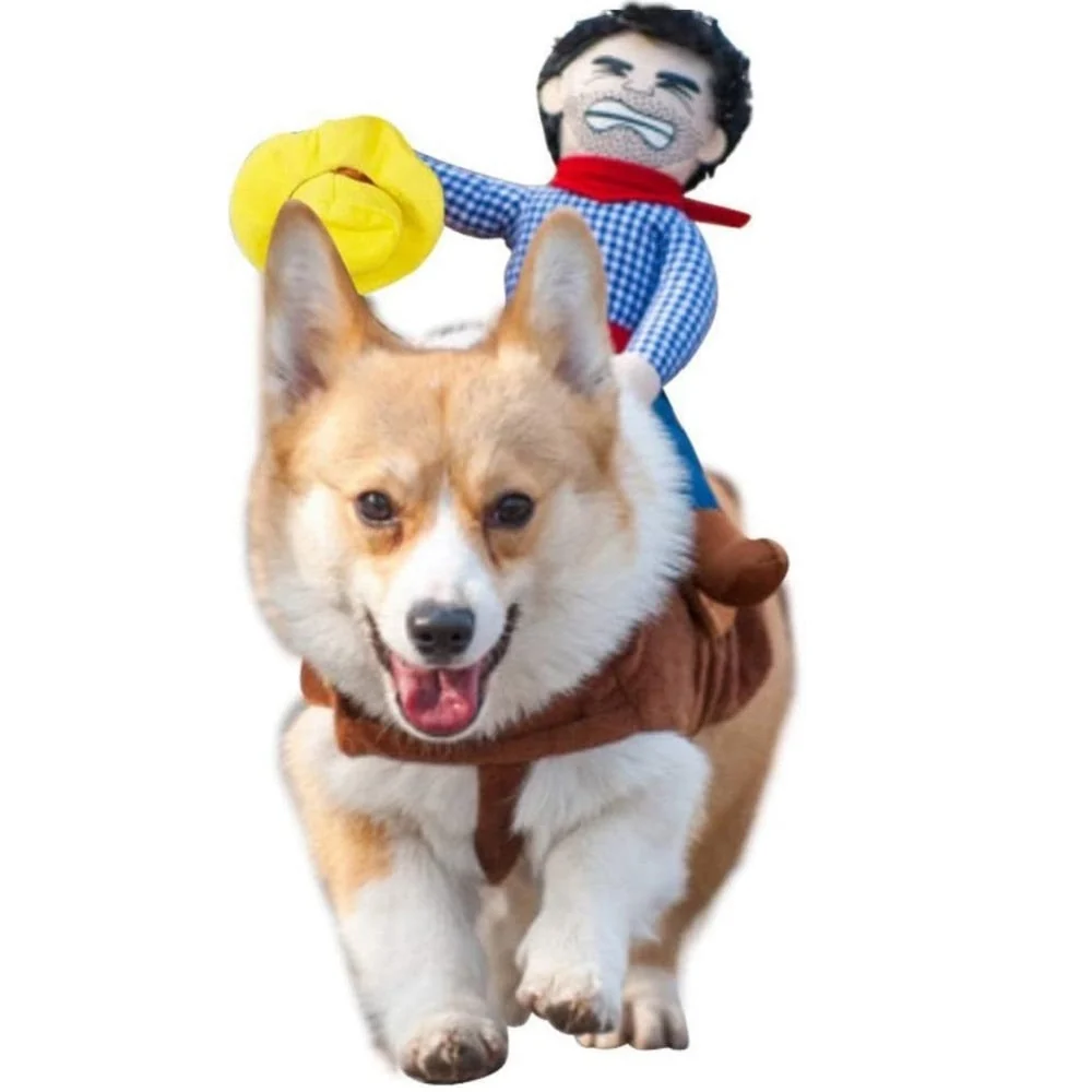 Funny Cowboy Halloween Dog Costume Novelty Rider Jacket for Dogs & Cats
