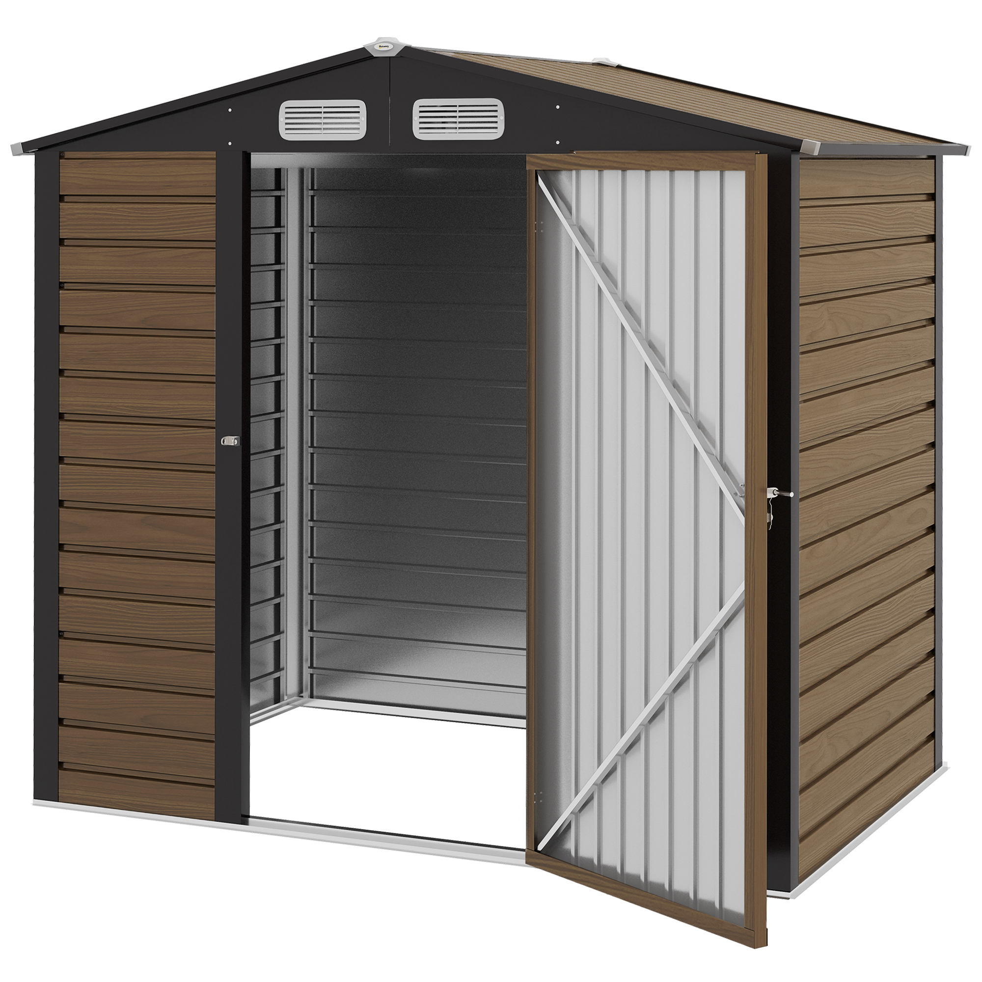 Outsunny Gartenlagerschuppen 2,27 m², Maße 190L x 131B x 188H cm inkl. Handschuhe abschließbare Tür Belüftungen Stahlblech Eiche